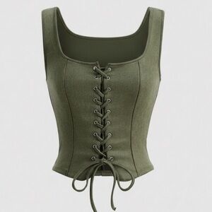 Olive Lace-Up Corset Top New